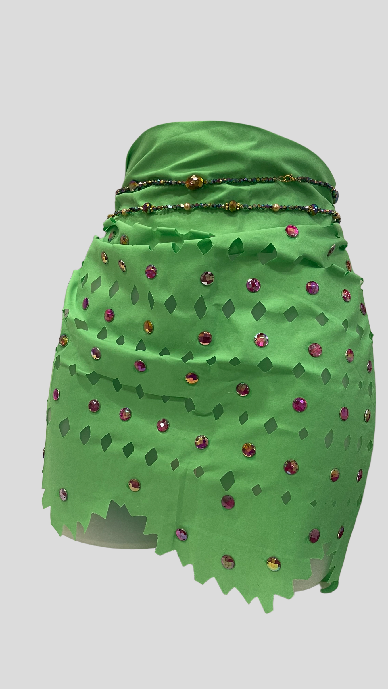 Green Single Open Skirt Scarfs With Beads