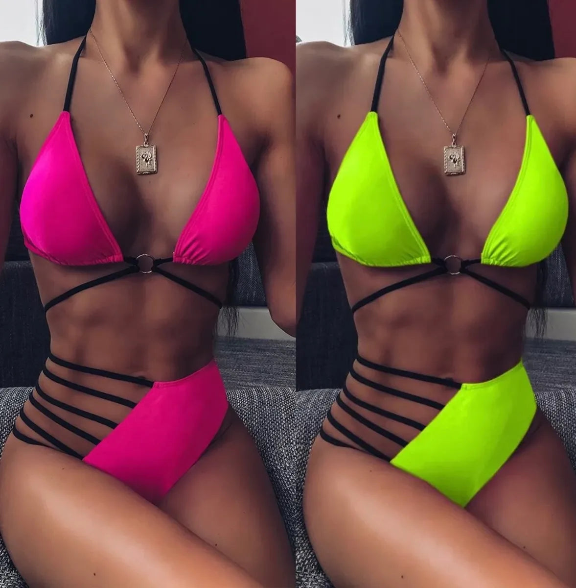PINK AND LIME GREEN Swimsuit