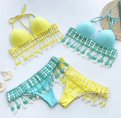 Yellow Fringe Swimsuit